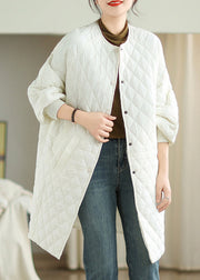 Stylish Plus Size White Hooded Pockets Fine Cotton Filled Coat Winter