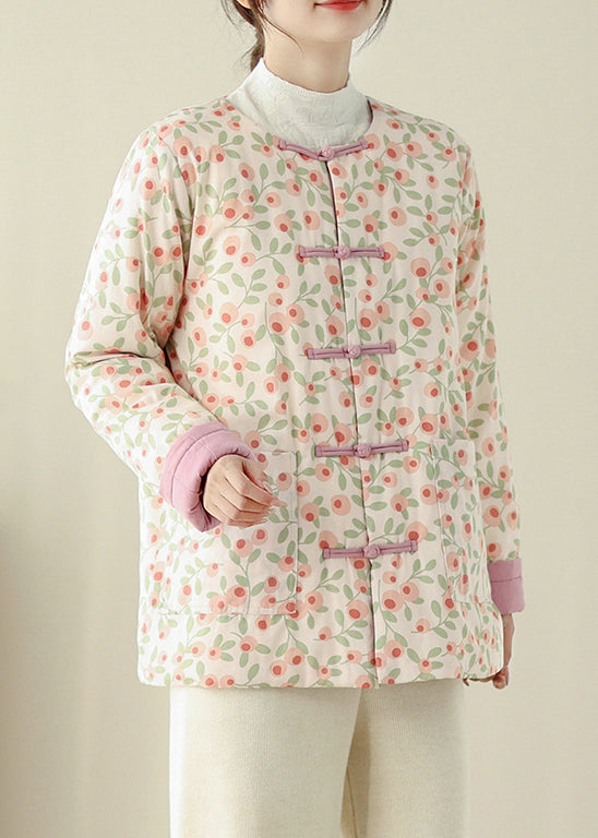 Stylish Print Button Pockets Cotton Filled Parka Winter