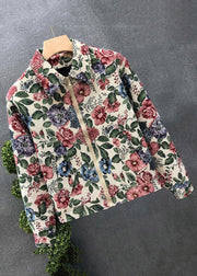 Stylish Print Peter Pan Collar Zippered Cotton Men Coat Fall