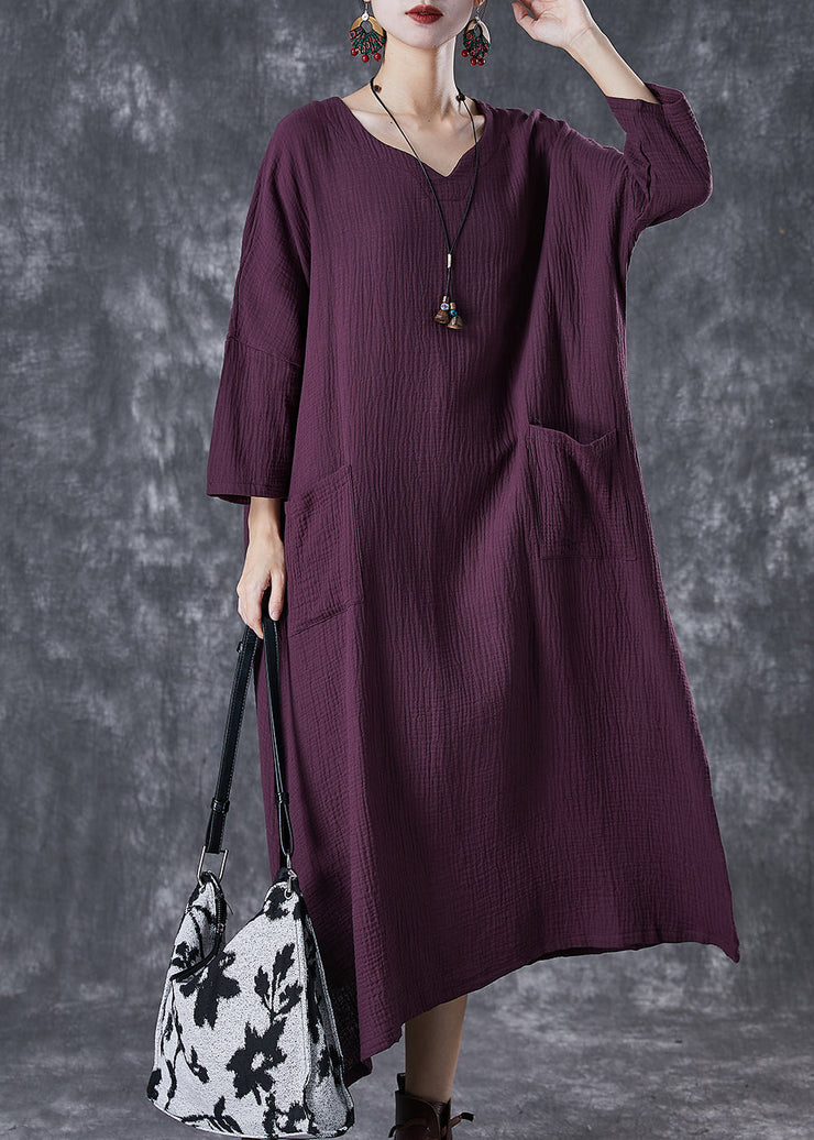 Stylish Purple Oversized Wrinkled Cotton Long Dresses Fall