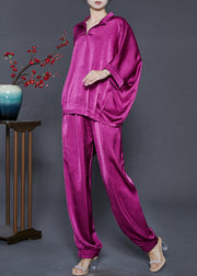 Stylish Purple Oversized Wrinkled Silk Women Sets 2 Pieces Summer