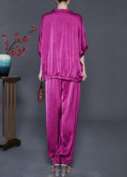 Stylish Purple Oversized Wrinkled Silk Women Sets 2 Pieces Summer