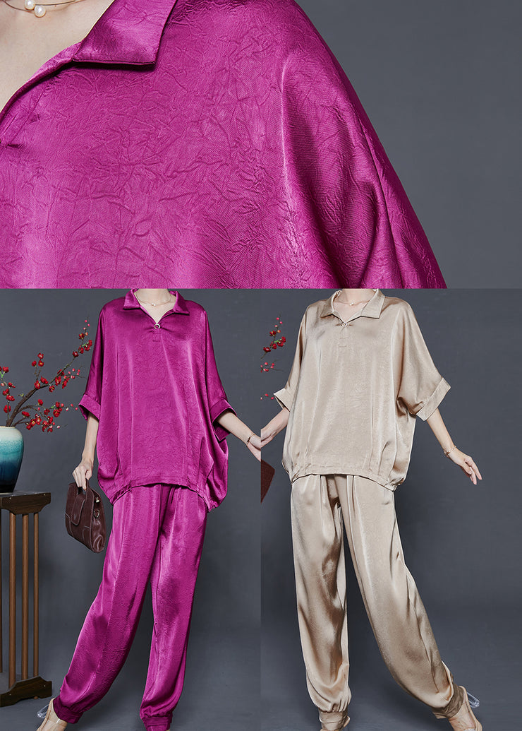 Stylish Purple Oversized Wrinkled Silk Women Sets 2 Pieces Summer