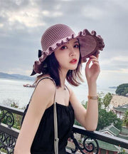 Stylish Purple Ruffled Bow Knit Floppy Sun Hat