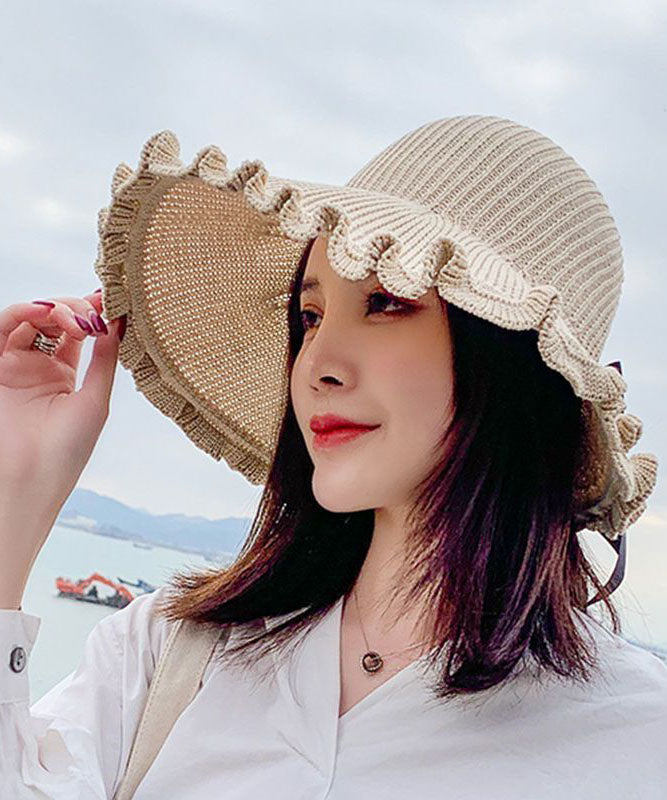 Stylish Purple Ruffled Bow Knit Floppy Sun Hat