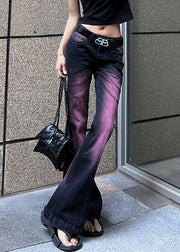 Stylish Purple Tie Dye High Waist Denim Flare Bottoms Fall