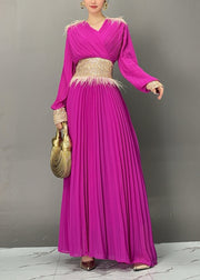 Stylish Purple V Neck Sequins Maxi Dresses Fall