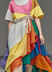 Stylish Rainbow Asymmetrical Exra Large Hem Cotton Dress Summer