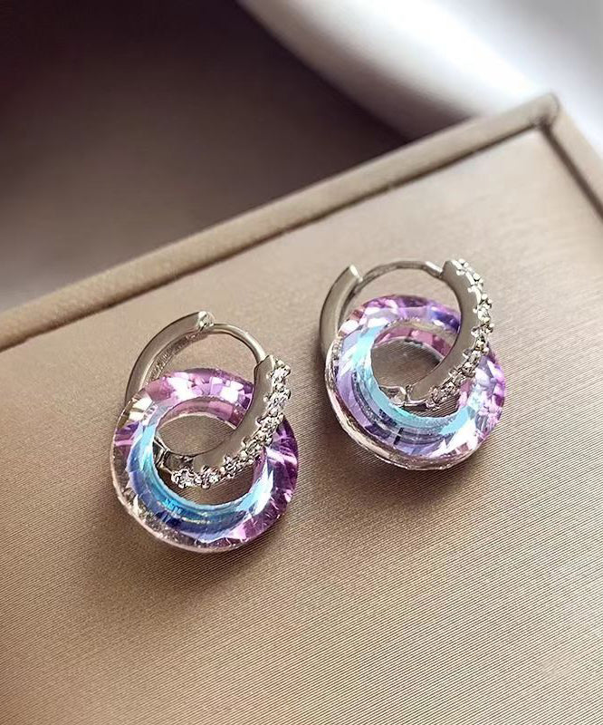 Stylish Rainbow Copper Alloy Crystal Zircon Circle Hoop Earrings