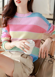 Stylish Rainbow O Neck Cozy Knit Sweaters Fall