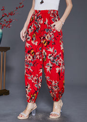 Stylish Red Oversized Print Cotton Harem Pants Fall