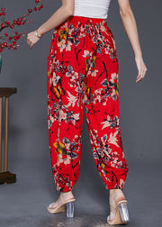 Stylish Red Oversized Print Cotton Harem Pants Fall