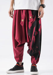 Stylish Red Print Pockets Cotton Mens Harem Pants Summer