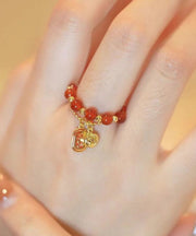 Stylish Red Sterling Silver Overgild Crystal Rings Two Piece Set