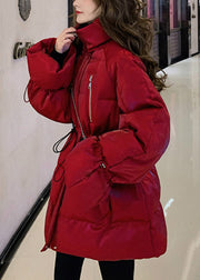 Stylish Red Turtleneck Zippered Drawstring Duck Down Jacket Winter