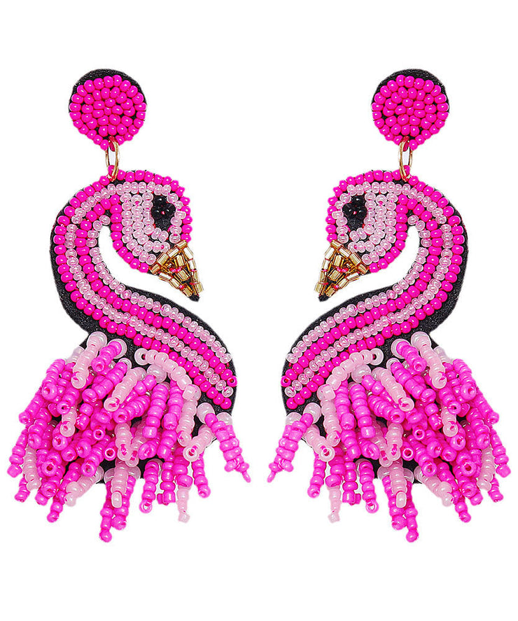 Stylish Rose Flamingo Acrylic Bead Drop Earrings