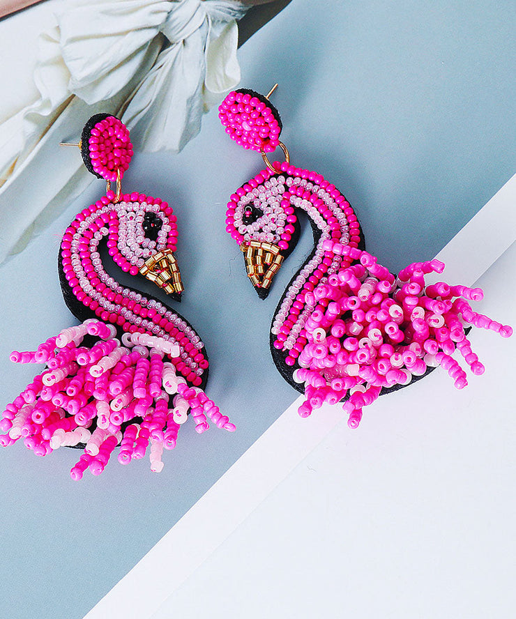 Stylish Rose Flamingo Acrylic Bead Drop Earrings