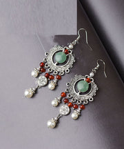 Stylish Silk Sterling Silver Alloy Jade Agate Drop Earrings