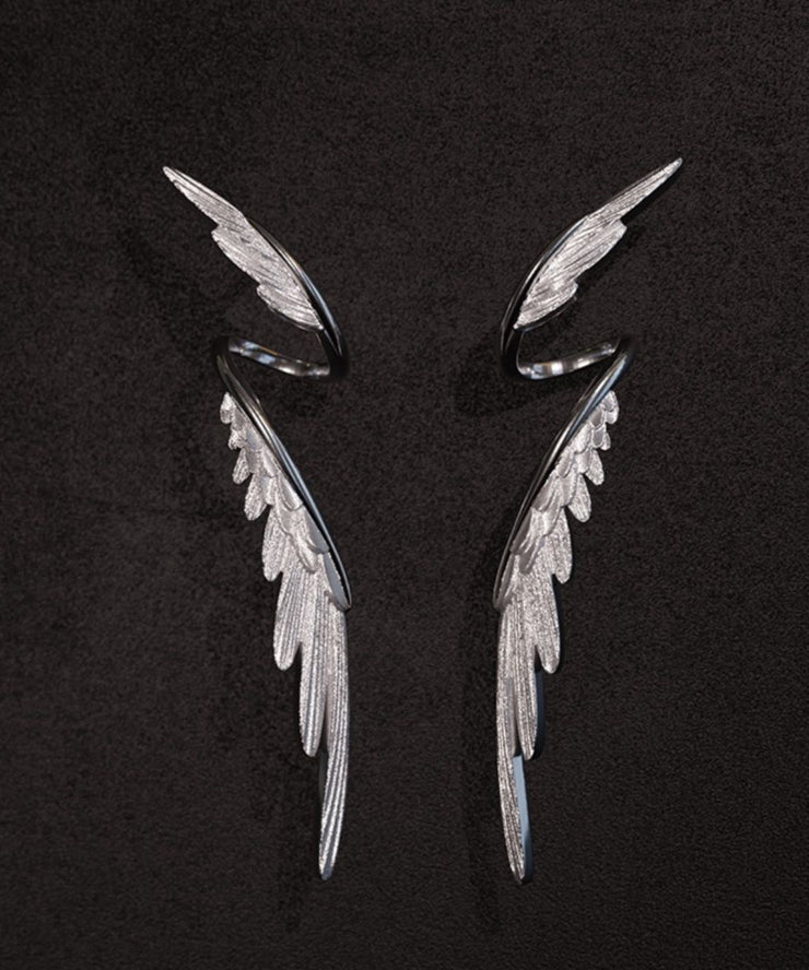 Stylish Silk Sterling Silver Wing Drop Earrings