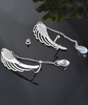 Stylish Silver Color Angel Wings Crystal Metal Tassel Drop Earrings