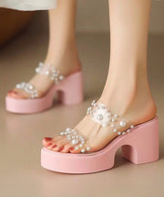 Stylish Splicing Platform Pink Slide Sandals Nail Bead