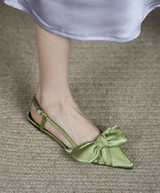 Stylish Splicing Walking Sandals Green Satin Bow Pointed Toe