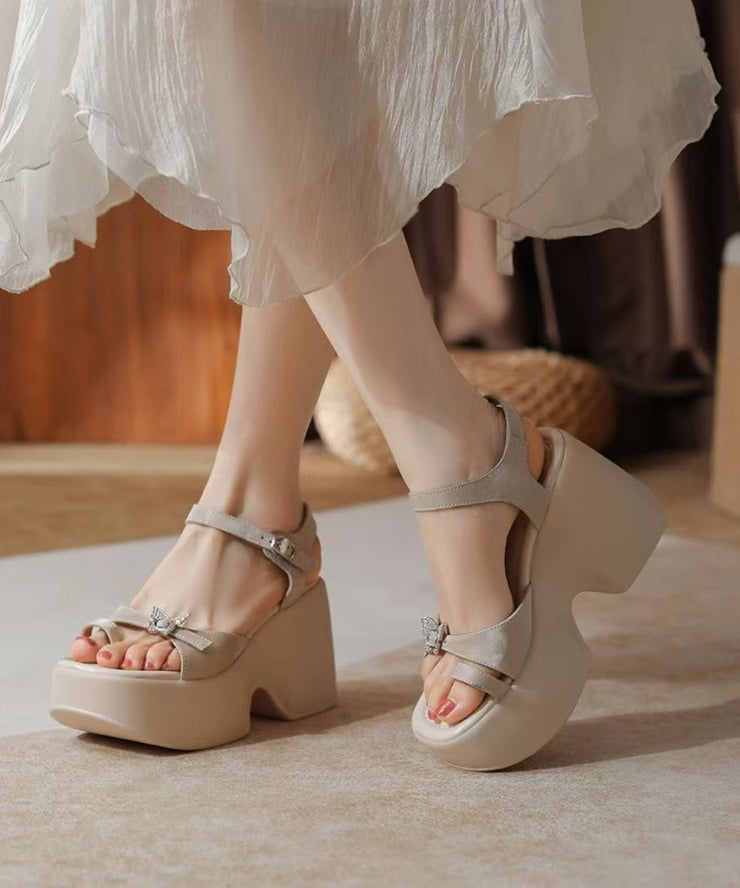 Stylish Splicing Wedge Sandals Pink Peep Toe Buckle Strap