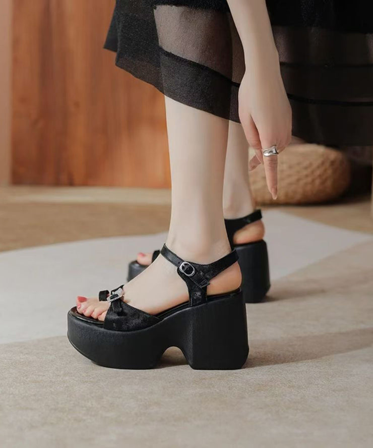 Stylish Splicing Wedge Sandals Pink Peep Toe Buckle Strap