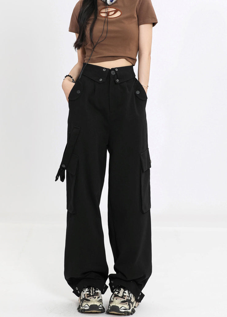 Stylish Streetwear Red Pockets High Waist Denim Pants Spring