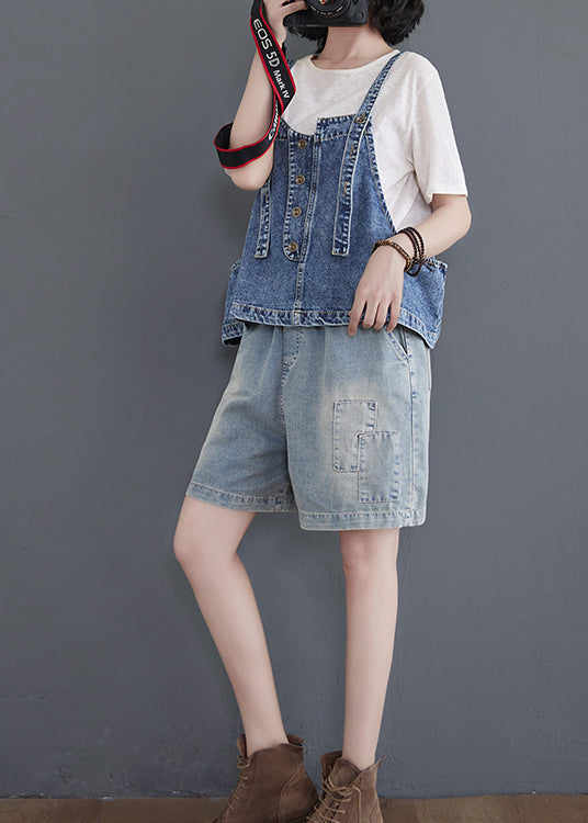 Stylish Versatile Blue Short Denim Strap Vest Sleeveless