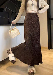 Stylish Versatile Coffee High Waist Velour Fish Tail Skirt Spring