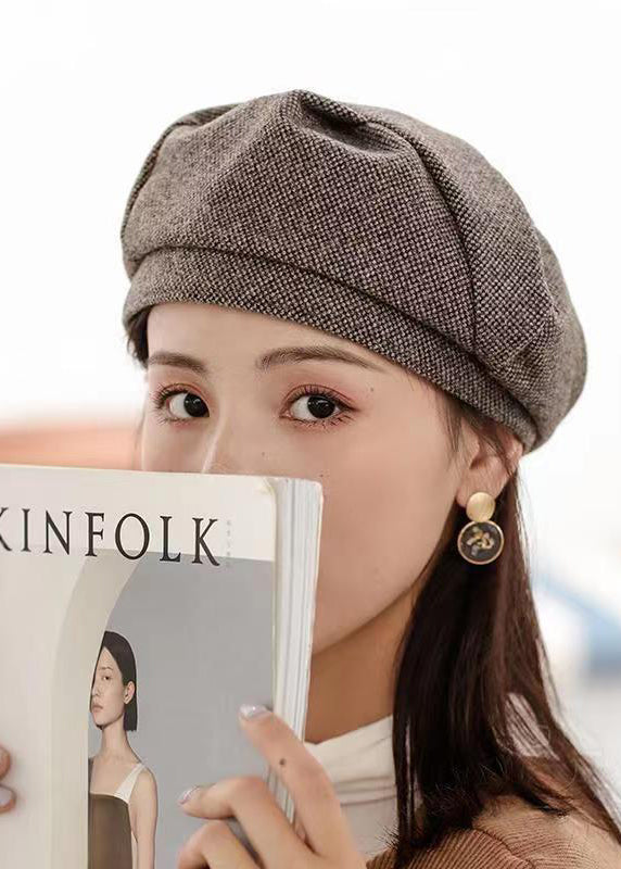 Stylish Versatile Dark Brown Asymmetric Design Beret Hat