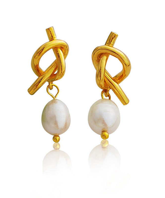 Stylish White Copper Gold Plated Pearl Drop Earrings