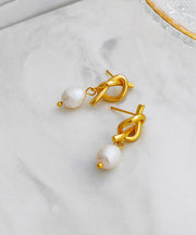 Stylish White Copper Gold Plated Pearl Drop Earrings