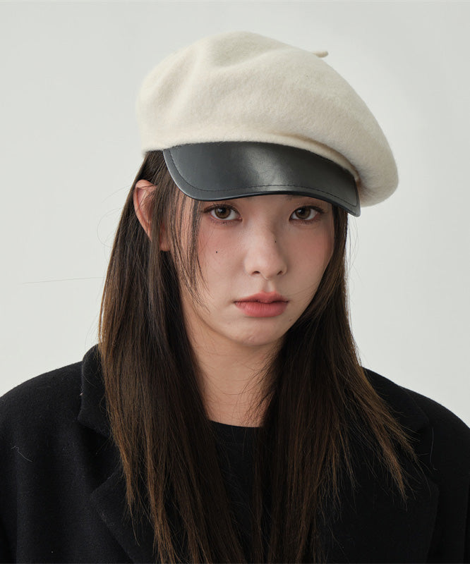 Stylish White Patchwork Solid Woolen Beret Hat