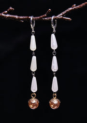 Stylish White Pearl Tassels Long Drop Earrings