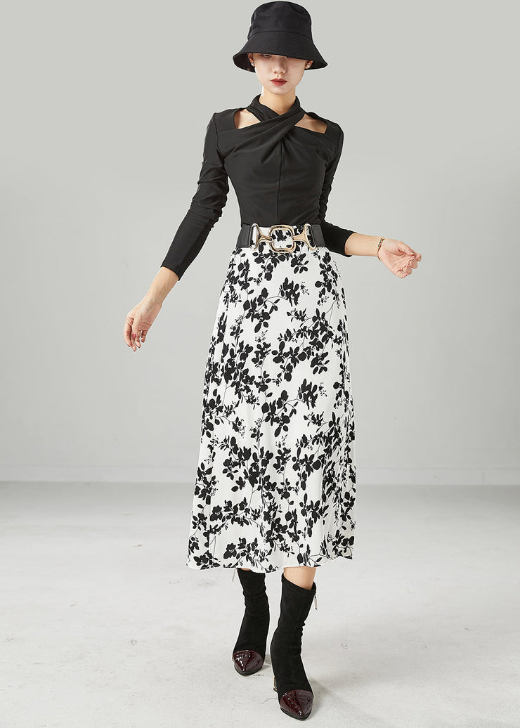 Stylish White Print Slim Fit Chiffon Skirts Summer