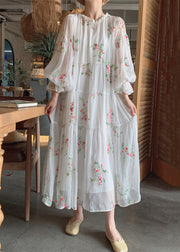 Stylish White Ruffled Embroidered Chiffon Long Dresses Fall