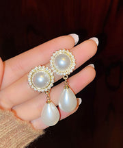 Stylish White Sterling Silver Overgild Pearl Water Drop Drop Earrings