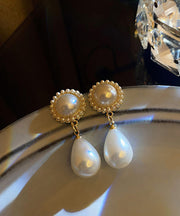 Stylish White Sterling Silver Overgild Pearl Water Drop Drop Earrings