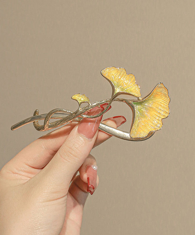 Stylish Yellow Alloy Ginkgo Leaf Hairpin