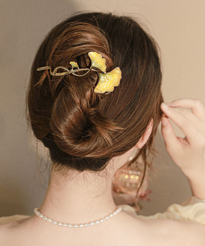 Stylish Yellow Alloy Ginkgo Leaf Hairpin