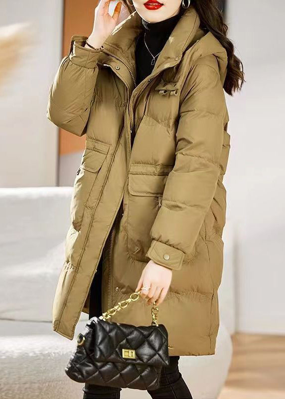 Stylish Yellow Hooded Pockets Patchwork Fine Cotton Filled Coat Winter