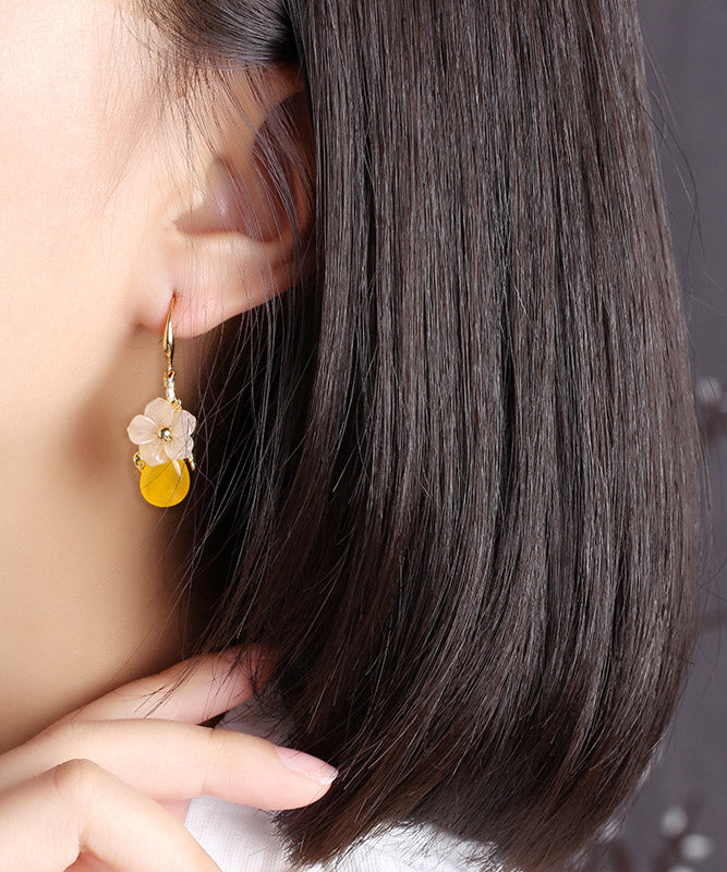 Stylish Yellow Overgild Synthetic Flower Drip Drop Earrings