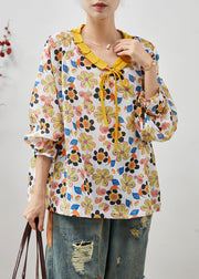 Stylish Yellow Oversized Floral Cotton Shirt Tops Summer