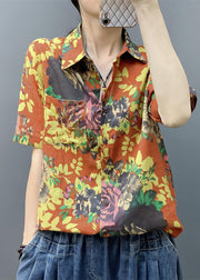 Stylish Yellow Print Pockets Cotton Shirts Short Sleeve