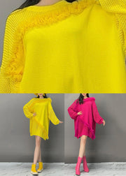 Stylish Yellow Ruffled Patchwork Sweatshirt Lantern Sleeve