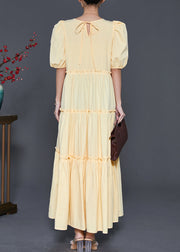 Stylish Yellow Ruffled Puff Sleeve Cotton Dresses Summer