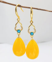 Stylish Yellow Sterling Silver Ancient Gold Inlaid Beeswax Watch Drop Drop Earrings