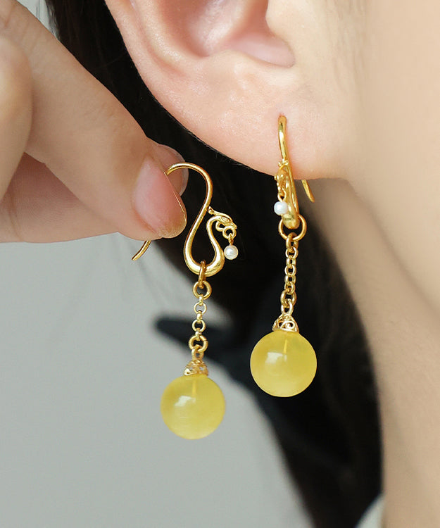 Stylish Yellow Sterling Silver Overgild Pearl Beeswax Drop Earrings